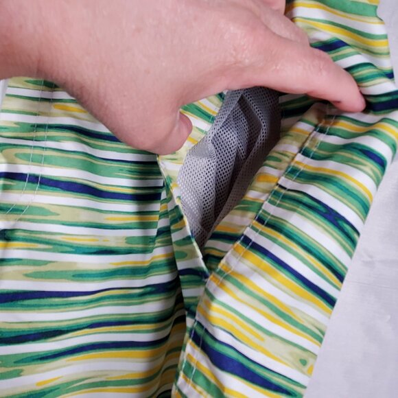 Izod Board Shorts Yellow Green Blue Stripe 3 Pockets Swim Trunks Mesh Men Sz M - Picture 8 of 10